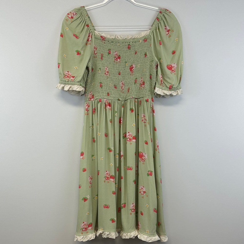 Hot Topic Strawberry Shortcake Sage Green Smocked Cottagecore Midi Dress M